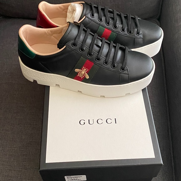 gucci ace embroidered platform sneaker